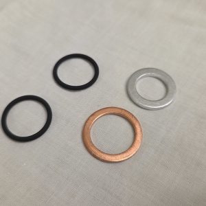 McLaren oil filter nitrile rubber O-rings and crush washers close up